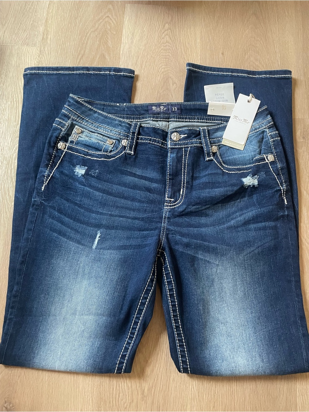 Miss Me Women's Dark Blue Boot Cut Jeans with Contrast Stitching
